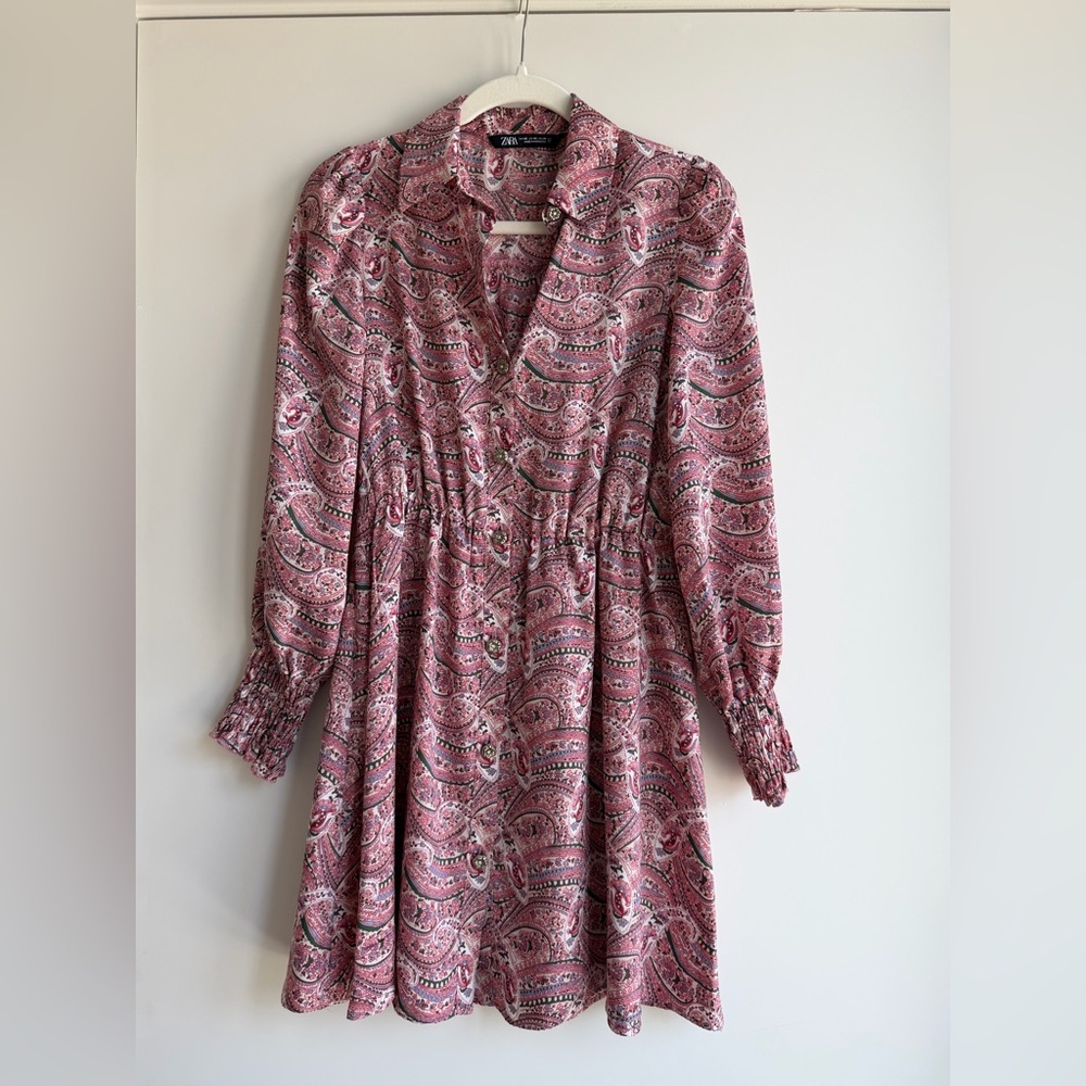 Zara Long Sleeve Pink Paisley Dress
